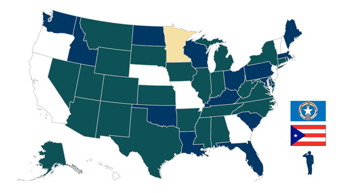 US Map, plus Mariana Islands, Puerto Rico, and the Military Health System