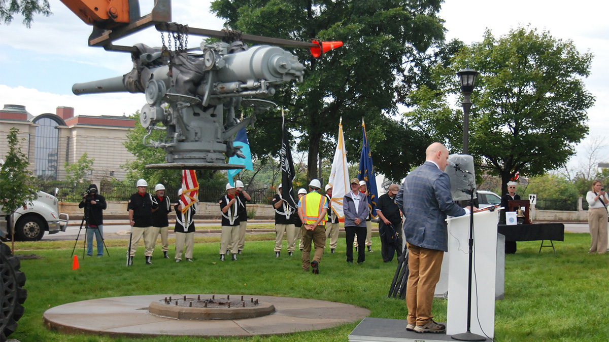 Feature image for USS Ward Gun Removal and VJ Day Ceremony