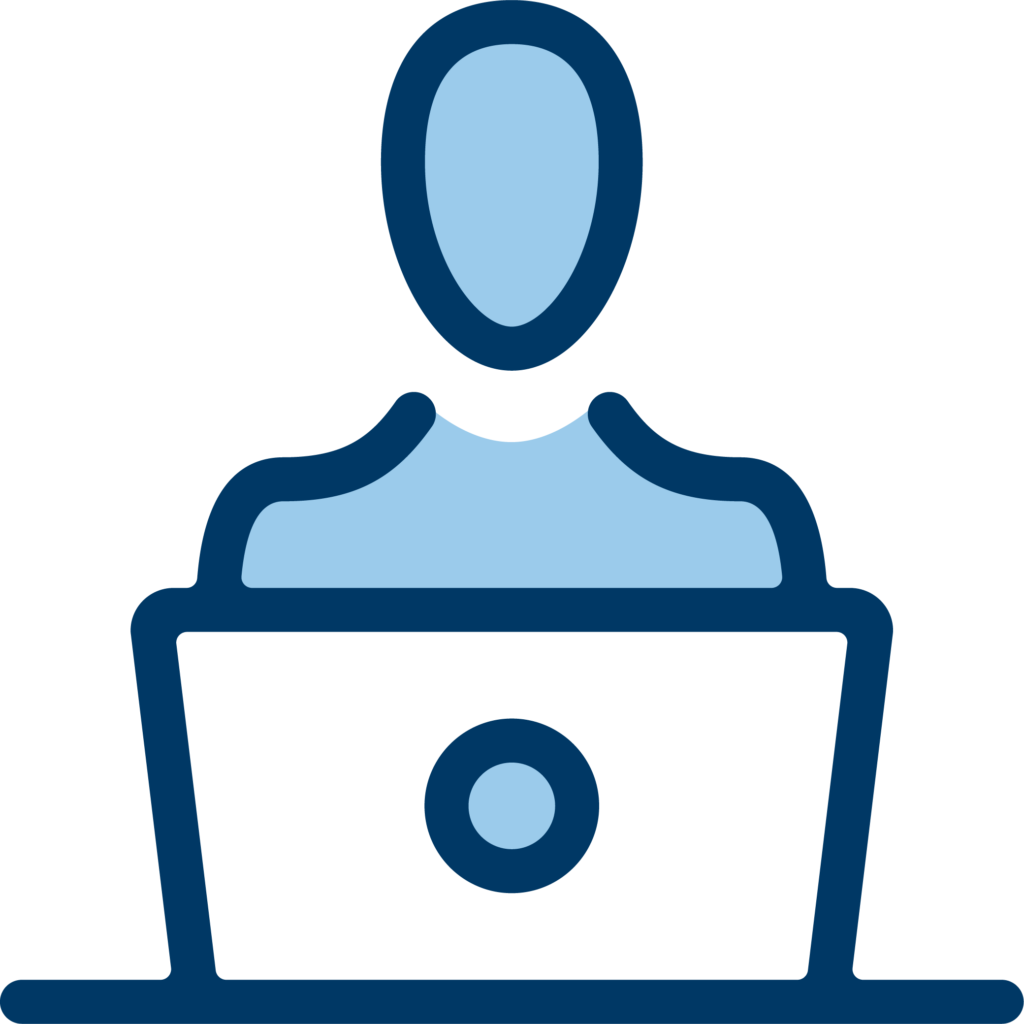 Icon featuring person working on a laptop.