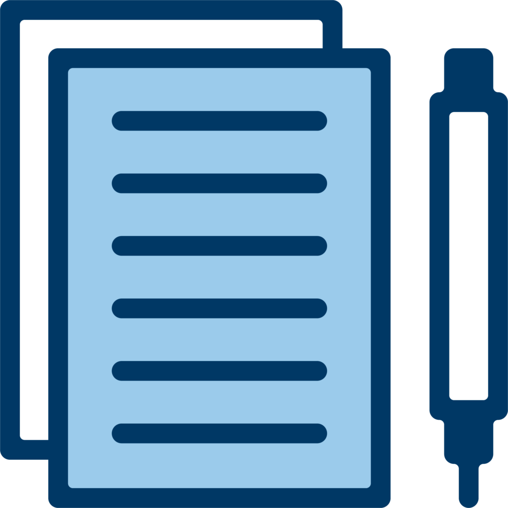 Icon featuring a pen and paper.