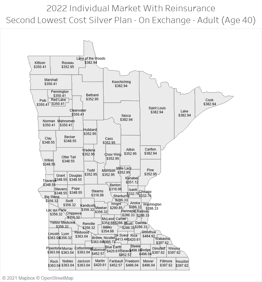2022 Individual Market with Reinsurance Second Lowest Silver Plan - Adult (Age 40)