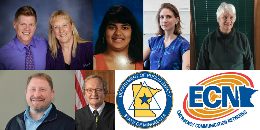 Headshots and logo of award winners. Top are Alan Kenney and Cori Giles, Shivali Choudhury, Liza Sylvestre, and Mary Edwards. Bottom are Jay Fehrman, Judge Donovan Frank, and the DPS and ECN logos.