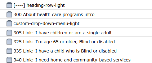 The pattern of components for a full row navigation drop down
