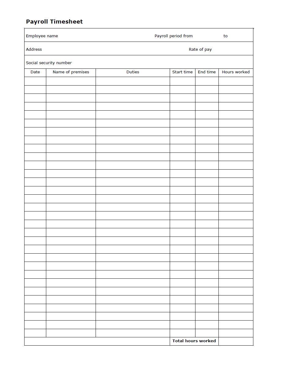 Payroll Timesheet Payroll Timesheet