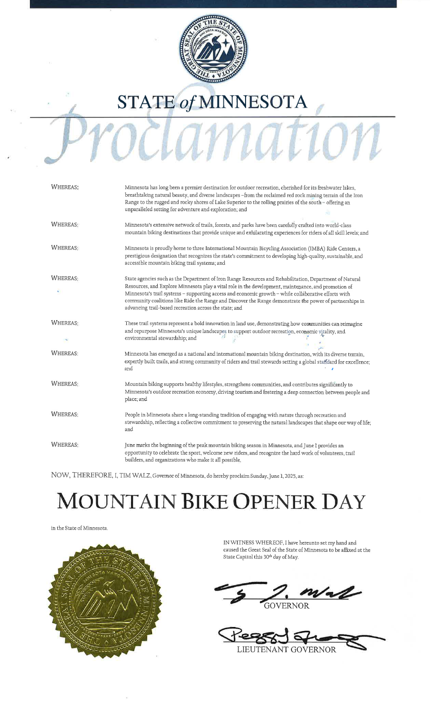 Minnesota Mountain Bike Opener Day Proclamation
