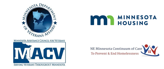 MDVA, MACV, NE Minnesota Continuum of Care To Prevent & End Homelessness, and Minnesota Housing Finance Agency logos