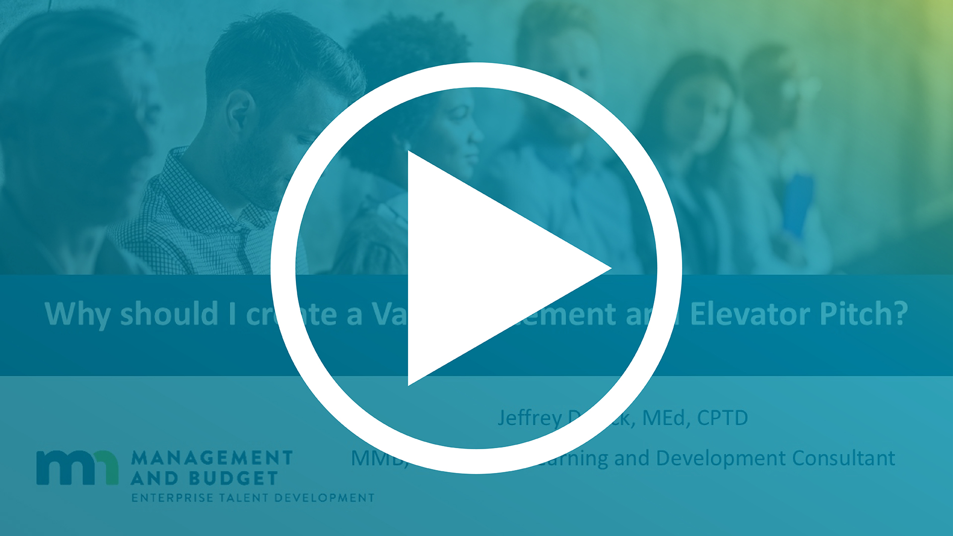 The title slide of the video presentation with a play button.