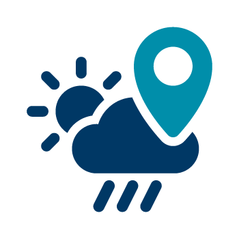 sunshine, rainy cloud, and location icon