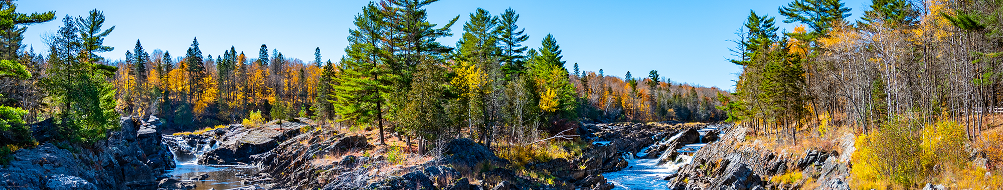 Panoramic view of the St. Louis River at Jay Cooke State Park in Minnesota