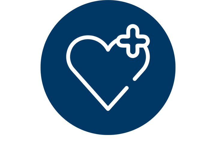 Icon of a heart with a medical cross.