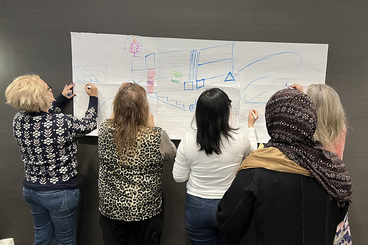 Class 42 November Session – four partipants work at the wall