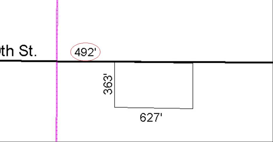 Document shows 492 feet between section corner and parcel