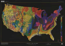 Map of National Time and Terrain tapestry shows the continental United States