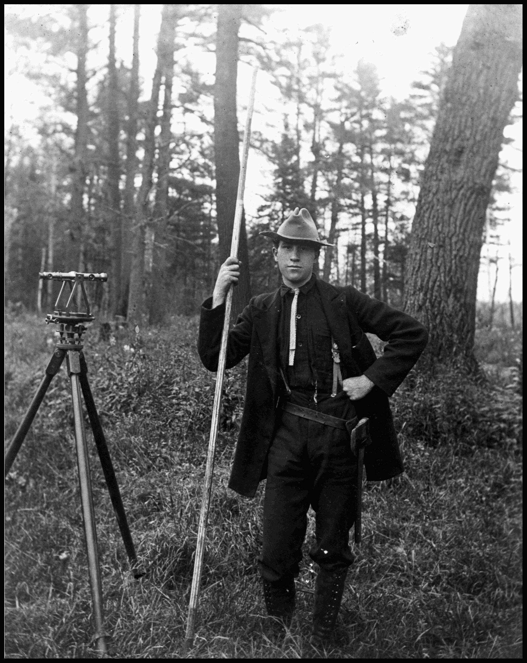Black and white photo of surveyor 