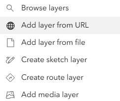 Screenshot of ArcGIS Online shows "Add layer from URL" highlighted