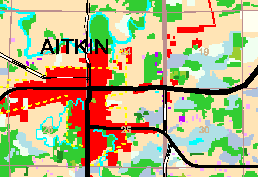 Map of Aitkin forests with intersecting roads