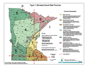 Map of Minnesota Ground Water provinces shows the state divided into 6 provinces