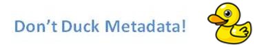 Text reads "Don't Duck Metadata" with a stock image of a yellow duck