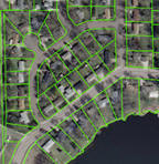 Map shows parcel outlines of a neighborhood