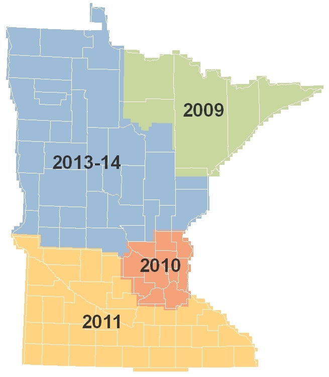 Map of Minnesota shows phases of aerial imagery collection 