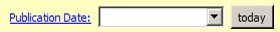 Screenshot of MME Publication Date shows blank dropdown with a gray "today" button Screenshot of MME Publication Date shows blank dropdown with a gray "today" button