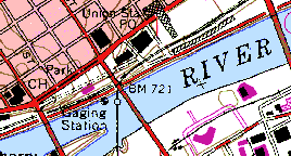 Topographic map of downtown Saint Paul along the river