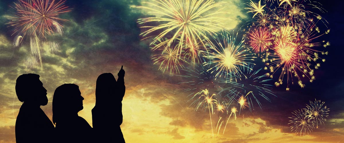 Family looking at fireworks