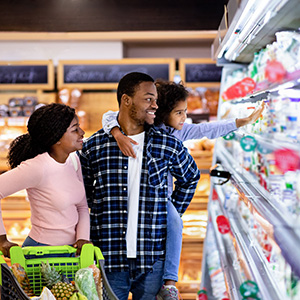 A family shopping at the grocery store