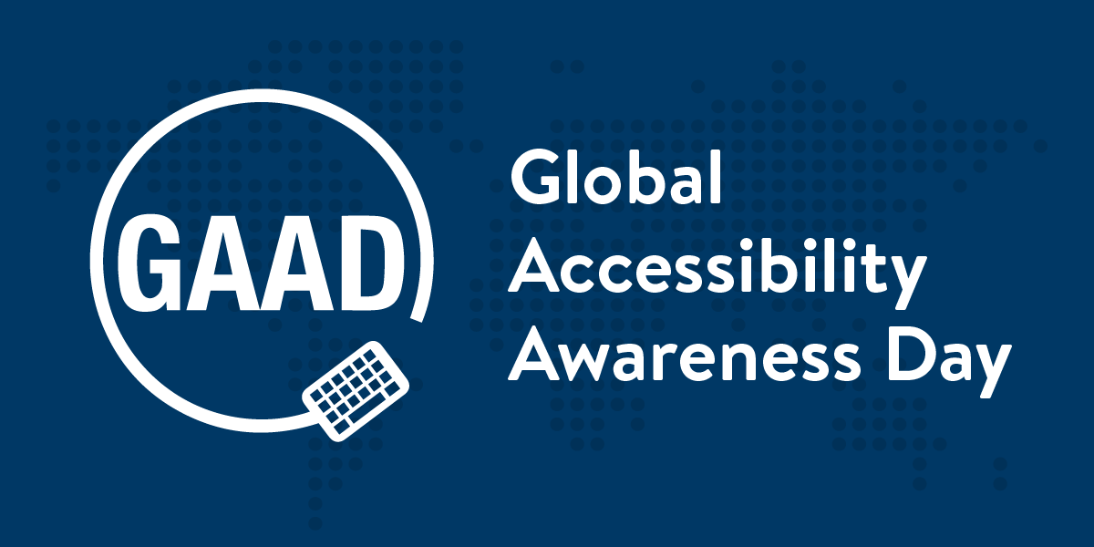 Logo for MNIT's Global Accessibility Awareness Day (GAAD), the acronym is in a circle & has a keyboard icon, set on a dark blue background
