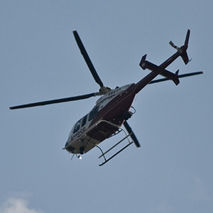 A Minnesota State Patrol helicopter from below