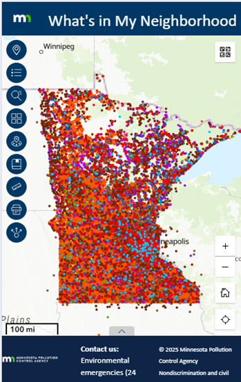 Screenshot of the Minnesota Pollution Control Agency’s What’s in My Neighborhood Experience Builder application.