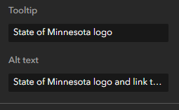 Screenshot of example of configuring tooltips and alt text for an image block, as described in the text.
