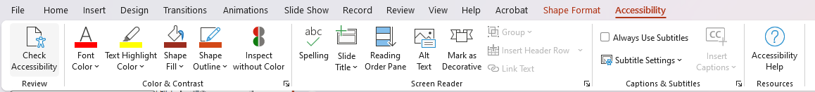 PowerPoint Acessibility tab