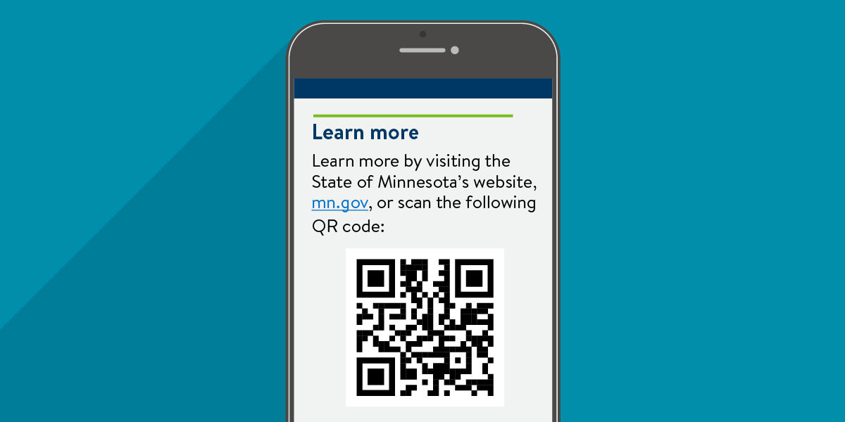 Illustration of a smartphone showing a QR code with additional text below it that says 