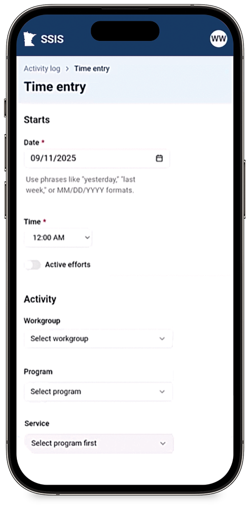 A phone showing the Time Entry Transformation app