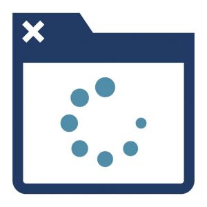 An icon of a computer window with a loading spiral in the center