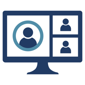 An icon of a computer monitor with several video windows open to indicate a video call