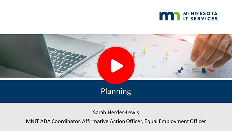 Planning for reasonable accommodations [video] first slide of presentation displaying.