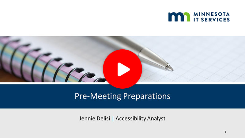 Pre-meeting preparations [video] first slide of presentation displaying.