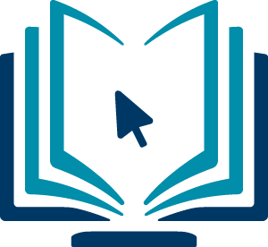 An icon of a book with a mouse cursor