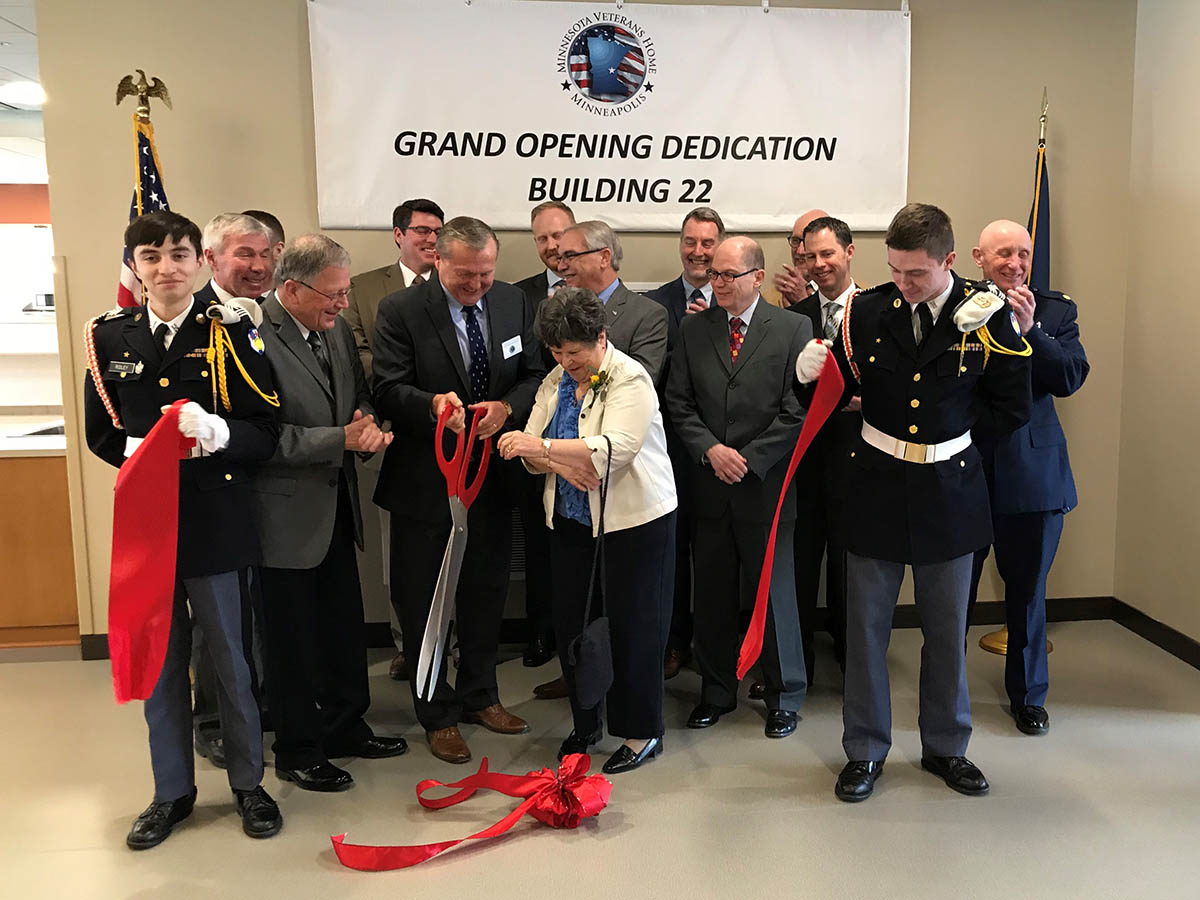 Partners cutting the ribbon at the opening of the brand new Veterans Home in Minneapolis.