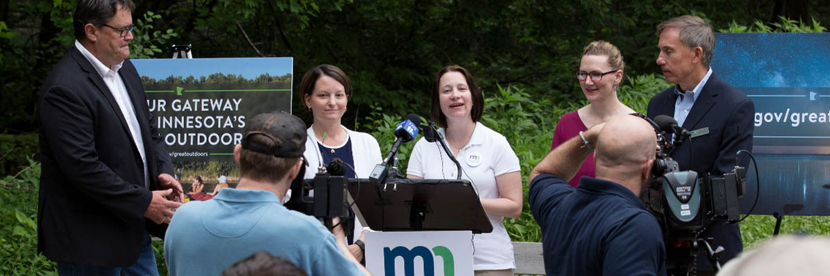 Minnesota IT Services’ Commissioner Johanna Clyborne speaking during the launch event.