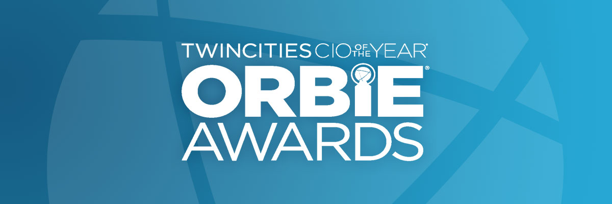 Logo for Twin Cities CIO of the Year ORBIE Awards on a blue background.