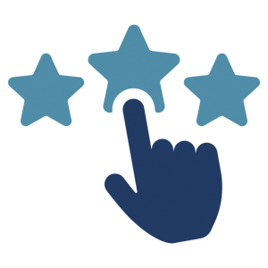 a hand pointing to three stars as if to rate something