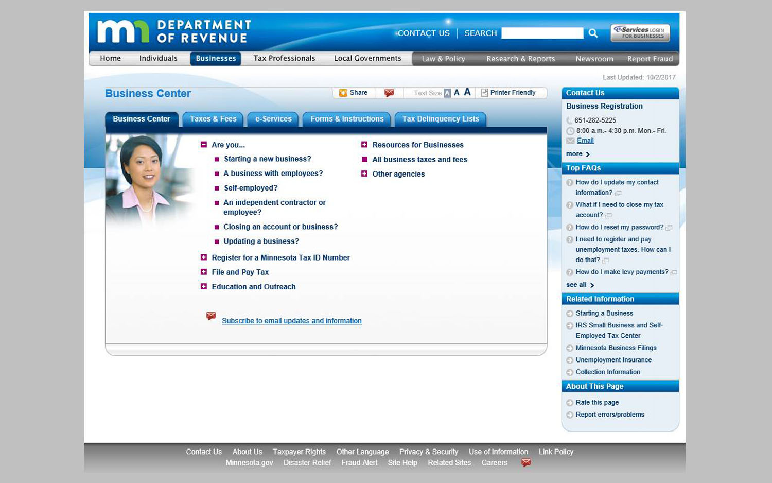 Screenshot of the old Revenue business page.