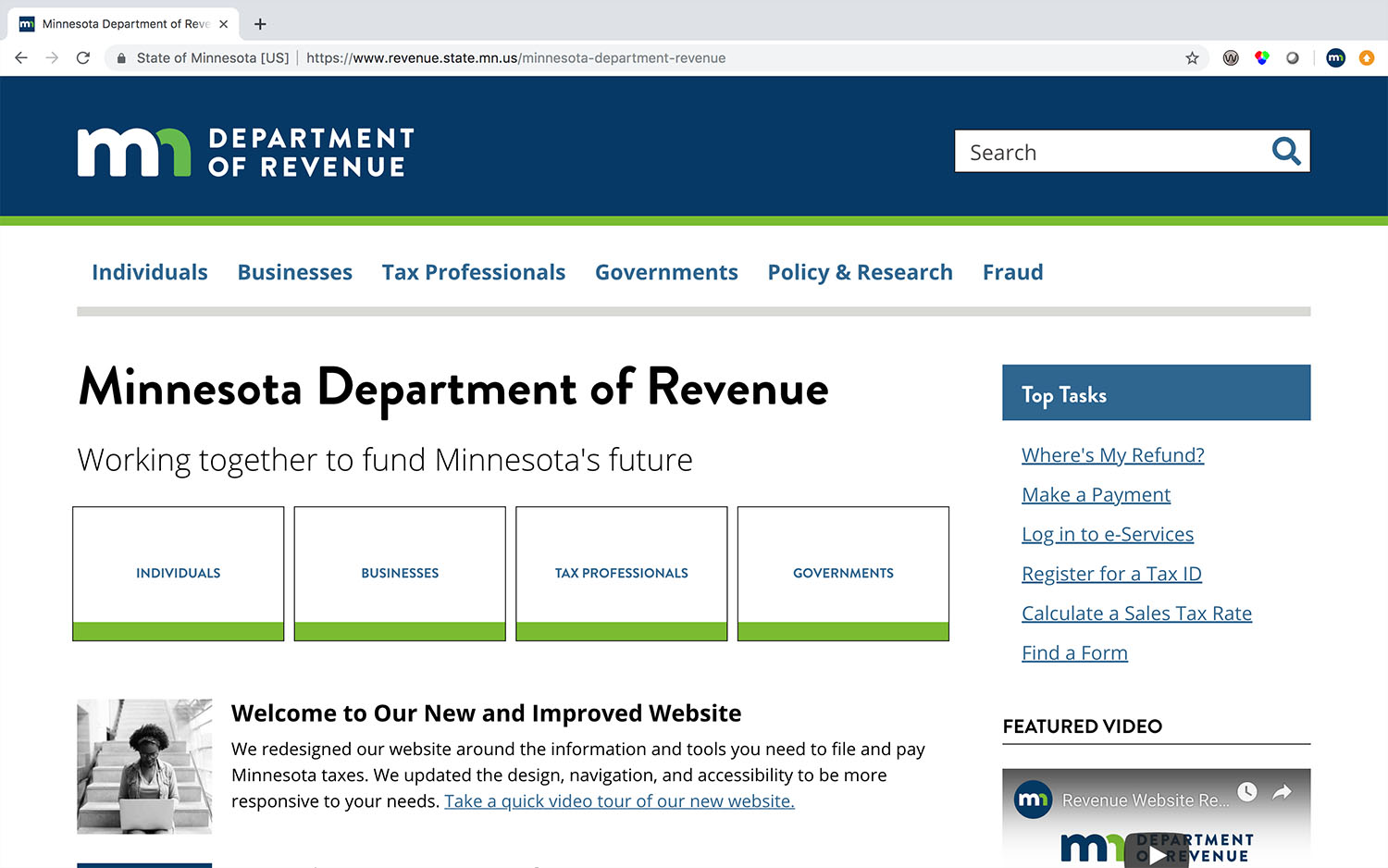 Screenshot of the new Revenue homepage.