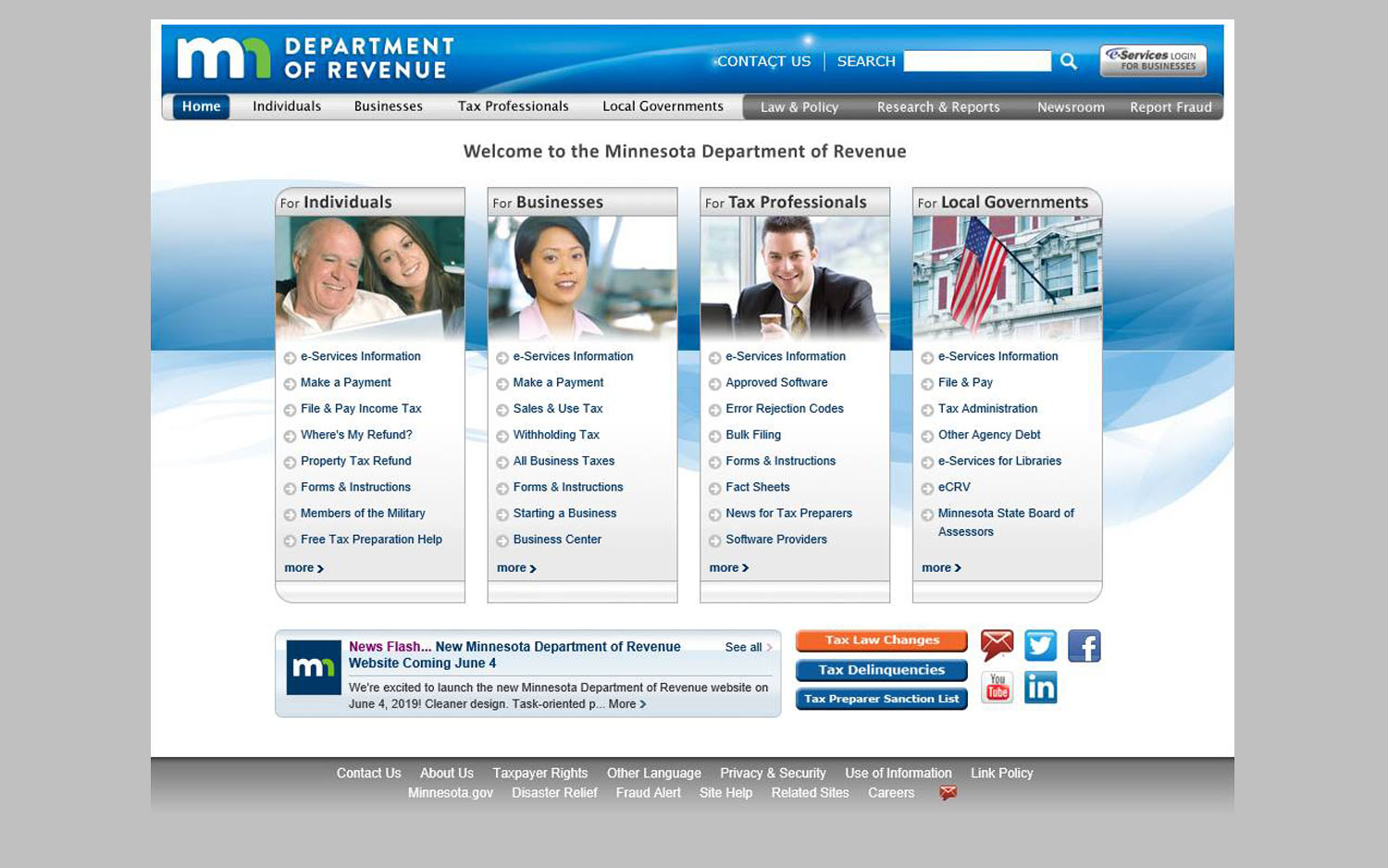 Screenshot of the old Revenue homepage.