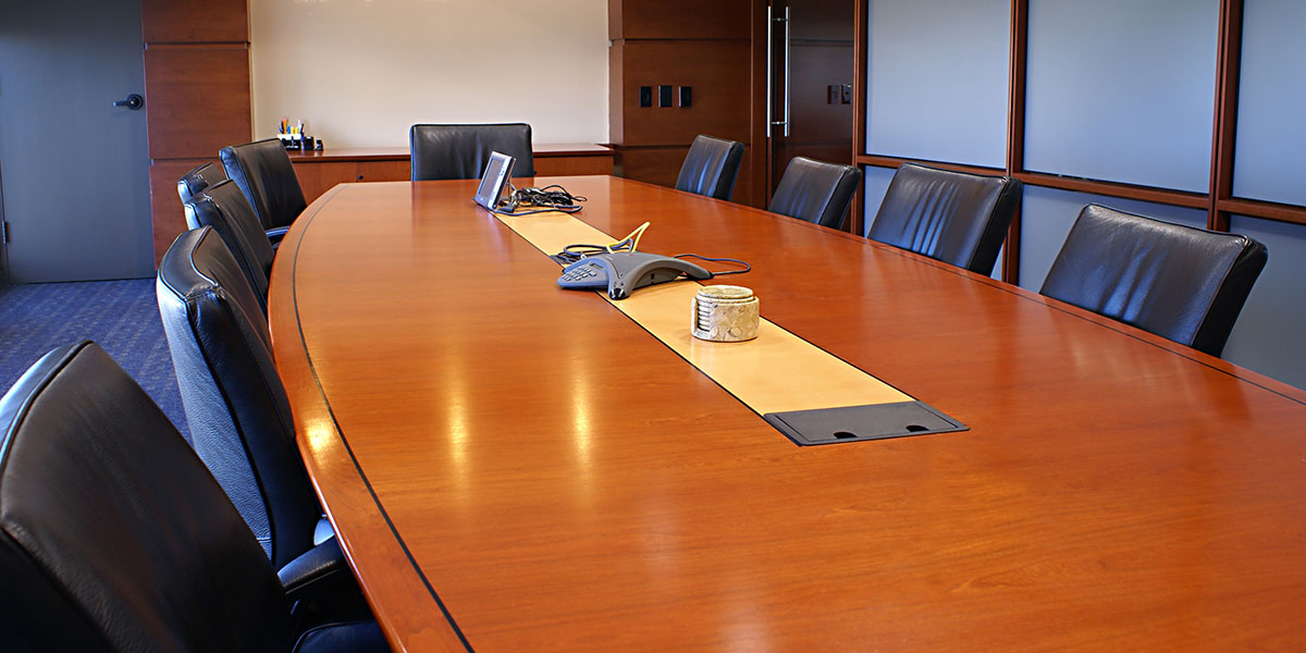 empty conference room with table and equipment