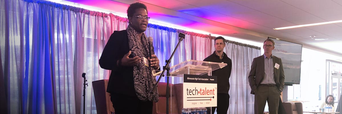Annie Porbeni, David Berthiaume, and Jeff Nyberg at the Minnesota High Tech Association’s (MHTA) TechTalent event.