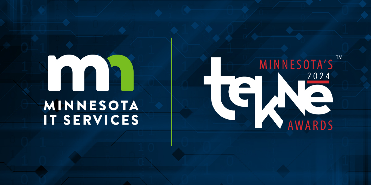 A blue design with the text: Minnesota IT Services and Tekne, Minnesota's 2024 Awards
